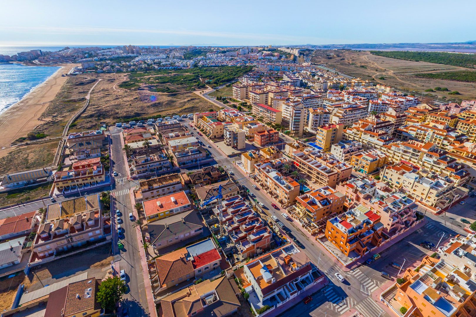 La Mata beach wide sandy coastline Torrevieja aerial